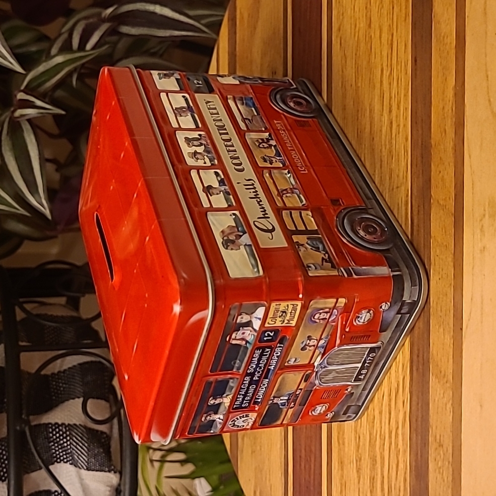 Churchill's Confectionery Red London-Double Decker Bus Tin Bank